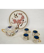 Tea Set Chinese Miniature Cloisonne 4 Cups Tray Teapot Flowers Birds - $79.20