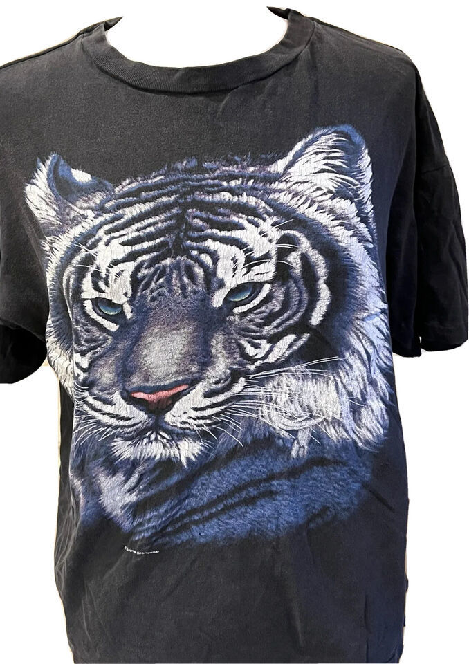 Primary image for Vintage 1980s Sunrise Sportswear WHITE TIGER T-Shirt Medium Single Stitch  