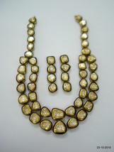 Vintage 18Kt Gold Jewelry Diamond Polki Enamel Work Necklace &amp; Earrings - £7,884.45 GBP