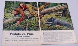 1956 Magazine Picture &quot;Pistols &amp; Pigs&quot; Wild Hog Illustrated by Raphael Cavaliere - $9.88