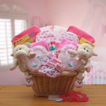 Double Delight Twins New Babies Gift Basket - Pink | Baby Bath Set, Baby Girl - £97.87 GBP
