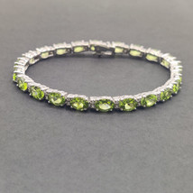 925 Silber Peridot Armband 5x7 MM Oval Kubischer Zirkon für Herren - £105.07 GBP