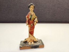 Vintage Japanese Geisha Dolls 4.5&quot; Tall Plastic with Silk Fabric Dress - £7.05 GBP