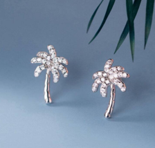 14K White Gold Plated 2.00Ct Round  Simulated Diamond Palm Tree Stud Earrings - £79.11 GBP