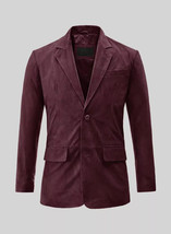 Men&#39;s Burgundy Suede Blazer Soft Sheepskin Blazer Handmade Coat Stylish ... - £95.55 GBP+