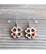 Wooden Shamrock Earrings with crystal, Unique gifts for women, Wooden je... - $36.83 CAD