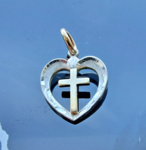 THEDA 925 STERLING SILVER TWO TONE HEART CROSS PENDANT - $703.88 MXN