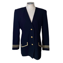 Lord &amp; Taylor Vintage Collarless Wool Blazer Jacket in Black/Gold Size 12 - $60.00