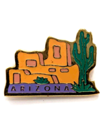 Arizona Adobe Style Brick House Saguaro Cactus Enamel Lapel Pin Travel S... - €8,49 EUR