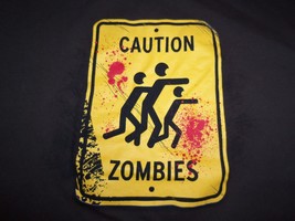 &quot;Caution Zombies&quot; Crossing Xing Funny Humor Apocalyptic Graphic Print T ... - £15.79 GBP