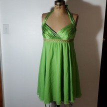 Adrianna Papell Boutique Dress Size 14 Prom Green 100% Silk Halter Tinke... - £58.57 GBP