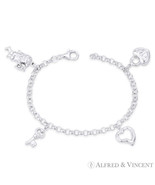 Angel Heart Key &amp; Lock Charm 4mm Rolo Italy .925 Sterling Silver Chain B... - $53.99