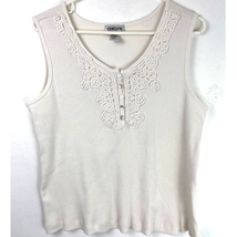 Chicos 3 Sleeveless Knit Tank Top Womens XL Ribbed Lace Button Scoop Neck White - £8.63 GBP