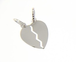 18K WHITE GOLD DOUBLE BROKEN HEART PENDANT CHARM ENGRAVABLE MADE IN ITALY - $192.36