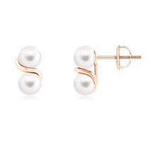 ANGARA Freshwater Cultured Pearl Round Two Stone Earrings in 14K Gold (5MM) - £135.94 GBP