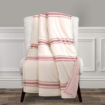 Red 60&quot; X 50&quot; Reversible Ticking Pinstripe Blanket With Farmhouse Stripes From - £34.34 GBP