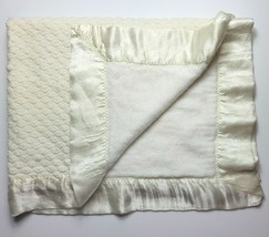 Quiltex Baby Blanket Ivory Satin Silky Trim Crochet Knit Top Acrylic Und... - $33.85