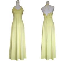 Vintage 60s 70s Light Yellow Size 2 Long Yellow Dress Halter Open Back Hostess - $57.91