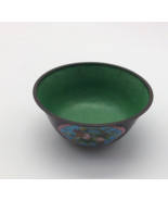 Antique Chinese Cloisonne Bowl Floral Pomegranate Green Inside - £47.06 GBP