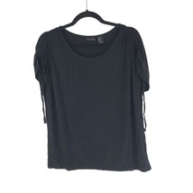Tahari Womens T Shirt Top Ruched Cinch Detail Scoop Neck Short Sleeve Black L - £9.91 GBP
