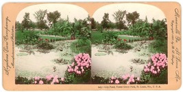 c1900&#39;s Real Photo Hand Tinted Stereoview  Lily Pond Tower Grove St. Louis, MO - £7.46 GBP