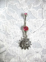 New Aztec Celestial Sun W Face On Pink Cz Navel Bellybutton Ring Body Piercing - £4.05 GBP