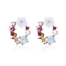 Fashion Creative Butterfly Flowers Crystal Dangle Earrings for Women Rose Gold Z - £7.08 GBP