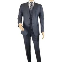 Men Suit BERLUSCONI Turkey 100% Italian Wool Super 180's 3pc Vested #Ber11 Blue image 2