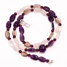 Smoky Quartz Amethyst Moonstone Gemstone Beads Necklace 4-10 mm 18&quot; UB-8328 - £7.68 GBP