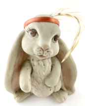 Ceramic Bunny Rabbit Set of 3 with Headband and Feather  - £21.27 GBP