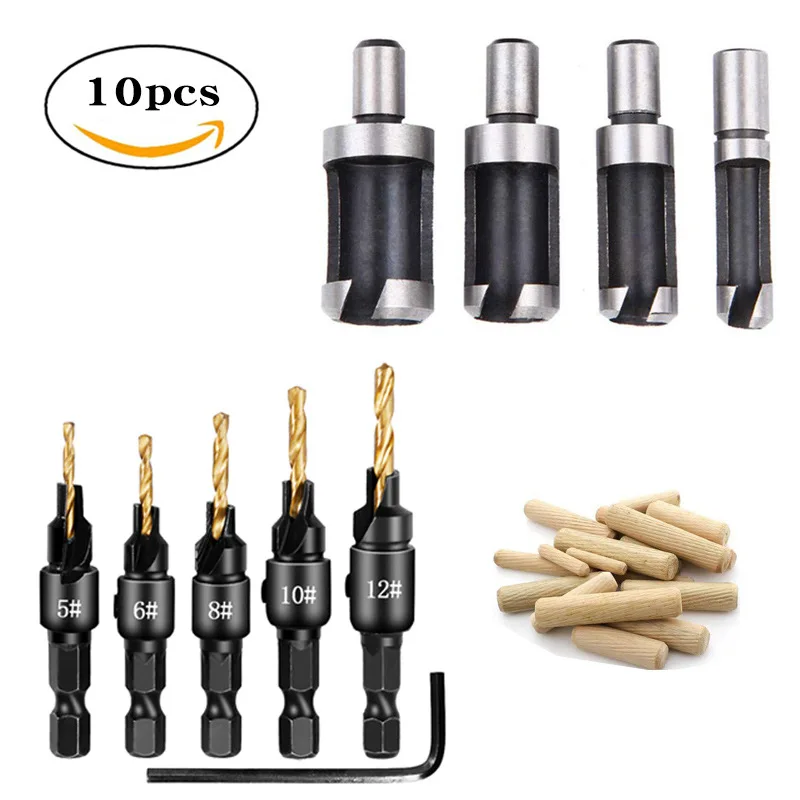 House Home Wood A Cutter Drill Cutting Tool Drill Bit Set Straight And Tapered T - £27.76 GBP