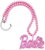 Iced Out New Plastic Pendant Barbie Style Beaded Necklace 18.75 &amp; 19 Inches - £14.38 GBP+
