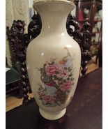 BEAUTIFUL VASE PARADISE GOLDEN BIRDS AND FLOWERS 10 3/4 X 6&quot; HANDPAINTED - €54,03 EUR