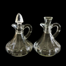 Vintage Clear Glass Cruets Oil &amp; Vinegar Set of 2 With Stoppers - £18.67 GBP