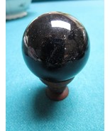 Black Glass Studio Paperweight on Wood Base, 1 1/2&quot; diam - $1,012.43 MXN
