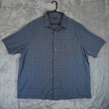 George Button Up Shirt Mens 3XL 54-56 Navy Heater Check Short Sleeves Pocket - £8.25 GBP