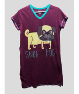 Lazy One Snug Pug Women&#39;s Purple Burgundy Long Dog Pajama T-Shirt S - $12.52