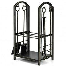 Fireplace Log Rack with 4 Pieces Fireplace Tools-Bronze - Color: Bronze - $2,366.75 MXN