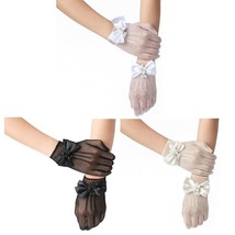 Kids Girls Size Flower Lace Bow Princess Pageant Gloves for Children 3 Colors - £6.39 GBP