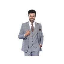 Men 3pc Vest Suit WESSI by J.VALINTIN Extra Slim Fit JV42 Blue Plaid TURKEY USA image 2
