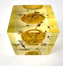 Mid-Century Lucite Cube Paperweight with Suspended Leih Exploded Watch I... - $19.79