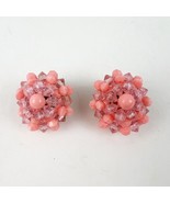 Vintage Hong Kong Pink Beaded Clip Earrings Estate Costume Jewelry Barbi... - $14.99