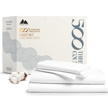 500 Thread Count 100% Cotton Sheet White Queen Sheets Set, 4-Piece Long-Staple C - £65.90 GBP