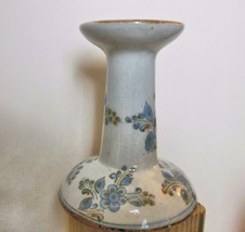 Pottery Candle Stick  El Palomar Mexico Flowers Blue Signed 5.5 x 4.25&quot; ... - £14.76 GBP