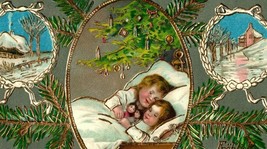 1908 Embossed Christmas Postcard German Children Sleeping By Christmas Tree - $21.78