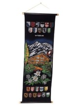 Vintage Painted Black Velvet Switzerland Wall Hanging State Flags Black Forest  - £14.07 GBP