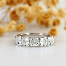 Half Eternity Band 2.50Ct Asscher Cut Simulated Diamond 14k White Gold Size 6.5 - £198.17 GBP