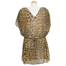RALPH LAUREN Brown Leopard Print Mesh Tunic Swimsuit Swim Cover Up - £46.92 GBP