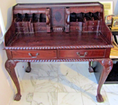 Solid Mahogany Reproduction Chippendale Escritoire Secretary Desk Talon &amp; Ball - $1,454.31