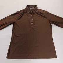 Vintage LeeMar Women's Brown Qiana Nylon 1/4 Buttons Collar Blouse Chest 37" image 14